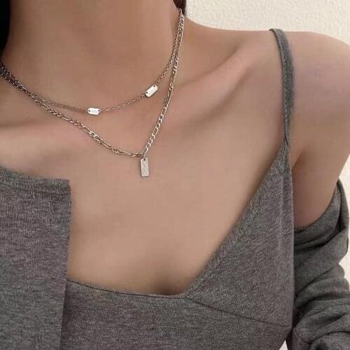 Layered Square Pendant Choker Necklace for Women Letter Engraved Charm Collar Necklace Girl Short Neck Chain Jewelry Accessories
