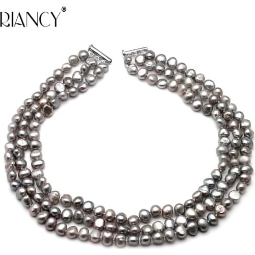 Black/Gray/white Natural Baroque Multi-layer pearl Necklace Real Freshwater pearl jewelry for women gift