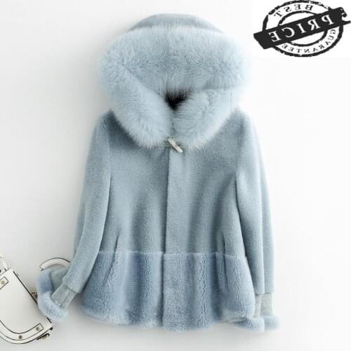 Coat Real Fur Female 100% Fox Fur Hooded Sheep Shearing Jacket Women Winter Clothes 2021 Korean Warm Wool Coat Tops Hiver 12a1