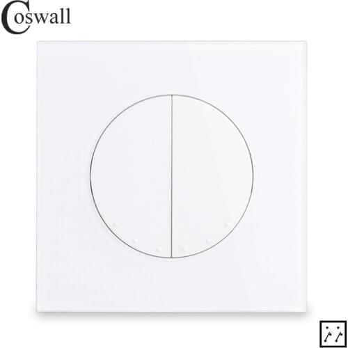 Coswall Glass Panel 16A 2 Gang 3 Way Crossover Light Switch On / Off Intermediate Wall Switch Gray Grey White Black R11 Series