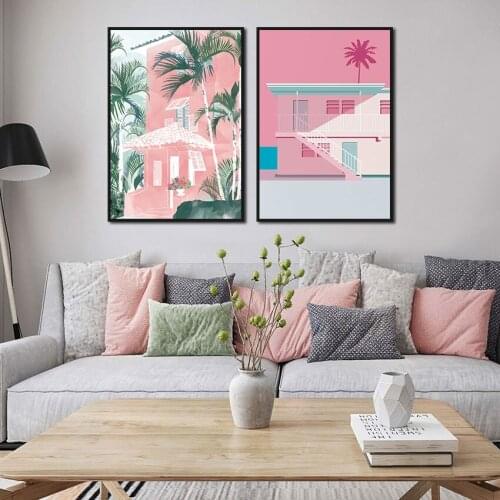 Simplicity Canvas Painting Holiday Villa Coconut Tree Picture Wall Poster Art Craft Gift for Corridor Living Room Home Decor