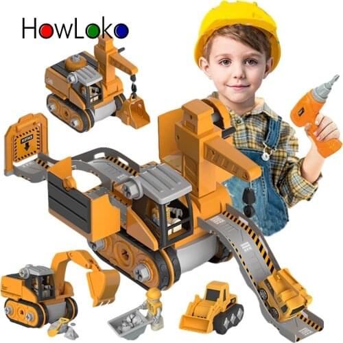 DIY Disassembly Engineering Car Building Block Educational Children Puzzle Toys For Kids Nut Assembly Deformation excavator toy