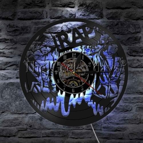 Rap Music LED Wall Art Hip Hop Wall Decor Vinyl Record Wall Clock Wall Lighting Backlight Modern Gift For Rapper