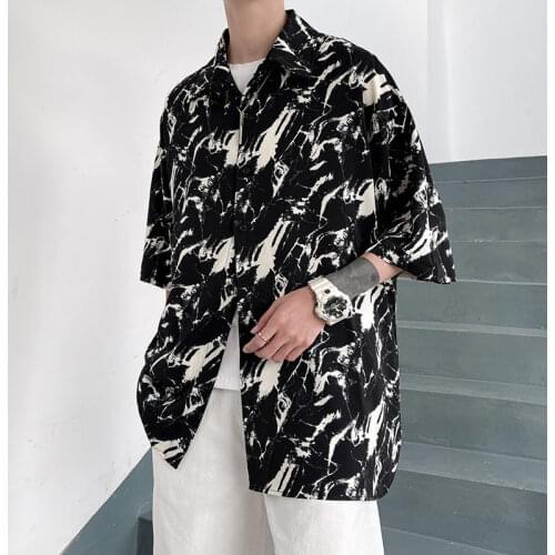 Summer Short-sleeved Shirts Mens Fashion Retro Printed Casual Shirts Men Streetwear Loose Tie-dye Shirts Mens Hawaiian Shirts