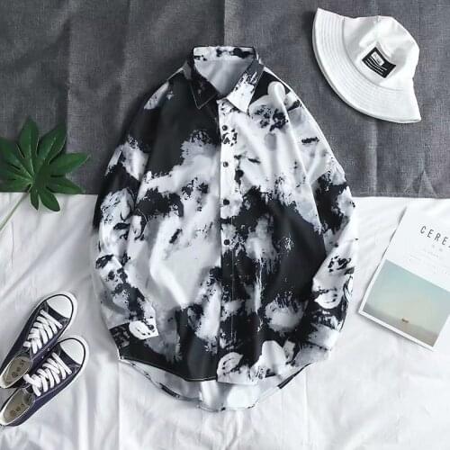 High quality Mens Shirts Japan Style Streetwear Tie dye Long sleeve Shirts Men Casual Harajuku Spring Autumn Men Clothing Shirt