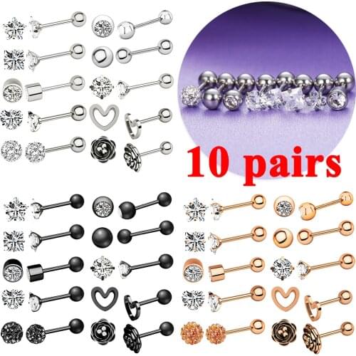 10 Pairs Crystal Labret Piercing Lot Flower Tragus Piercing Earring Set Conch Piercing Ring Bulk Helix Piercing Earring Tragus