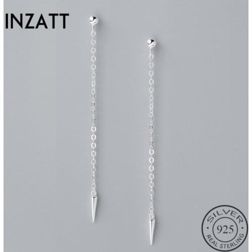 INZATT Minimalist Elegant Long Tassel Cone Dangle Drop Earrings For Women Wedding Fashion 925 Sterling Silver Fine Jewelry Gift
