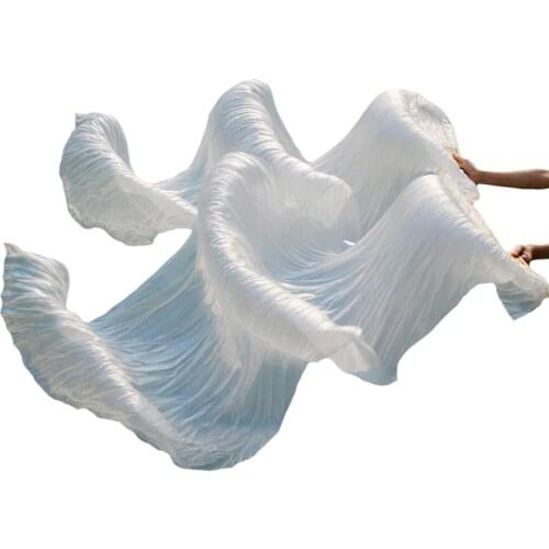 High Quality Silk Belly Dance Fan Dance 100% Real Silk Veils 1pc Left hand+1pc right hand on Sale white color