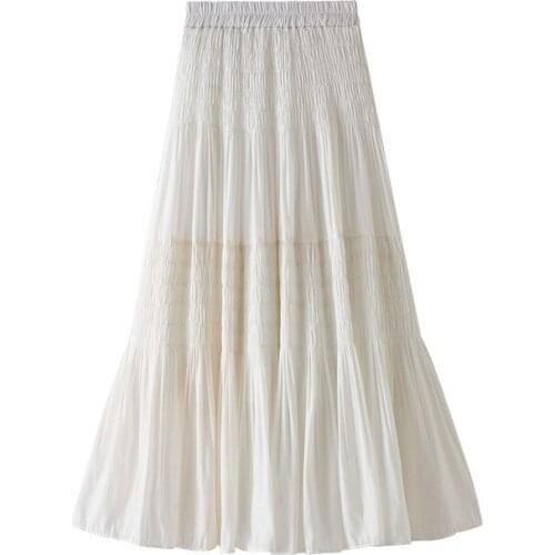 Women Ladies Summer Long Midi Skirt VD1456 High Waist Black White Apricot A Line Skirt lange rokken