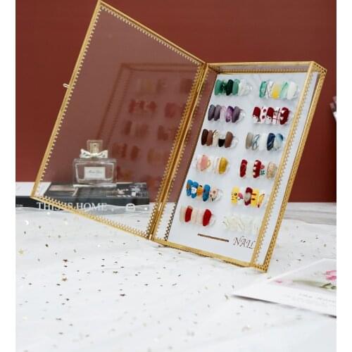 High Grade Japanese Nail Art Display Case Copper-Edged Frame Glass Nail Art Pattern Making Sample Color Card Swatch Storage Box