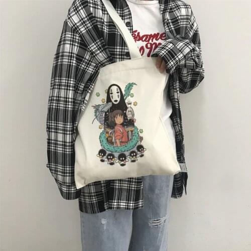 Spirited Away Canvas Bag Anime Cartoon Japanese Harajuku Shopping Bag Canvas Bag Fashion Large Capacity Ulzzang Shoulder Bags