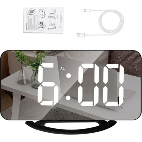 LED Mirror Clock Mini Digital Alarm Clock Table Clock with Snooze Function 3 Adjustable Brightness Auto-Adapt Backlight