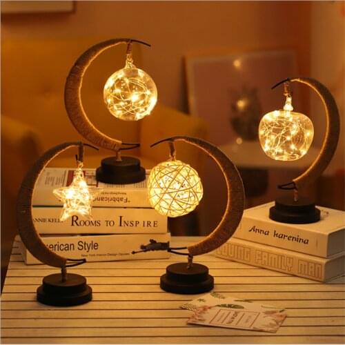 LED Star Moon Light Sepak Takraw Apple Christmas Light Childrens Birthday Gift Handmade Hemp Rope Iron Night Light