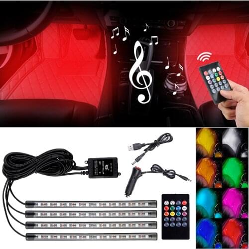 Music Control LED RGB Car Atmosphere Strip Light Interior Floor Under Dash Decoration Ambient Neon Lamp with Remote for Car Auto
