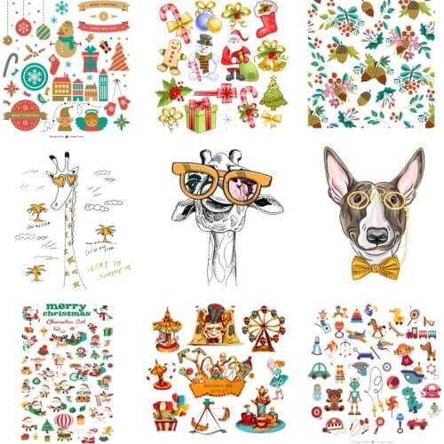 Iron on Transfer for Clothing Thermoadhesive Patches Stickers Diy Christmas Patch Textile Vinyl Stripes Appliques for Clothes C