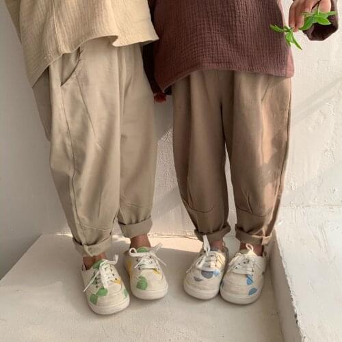 Spring Autumn 2021 solid color casual trousers for boys and girls cotton all-match pants 2-6Y