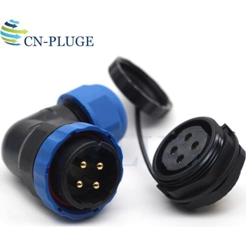 Waterproof 4 pin Aviation Connector SP28 Type 28mm Right Angle Elbow Nut Cable Connector Male Plug & Female Socket IP68