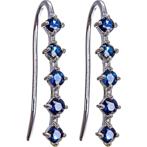 Solid 925 Sterling Silver Earrings Created Sapphire3mm*3mm Cubic Zirconia Fine Jewelry for Women Stud Earrings