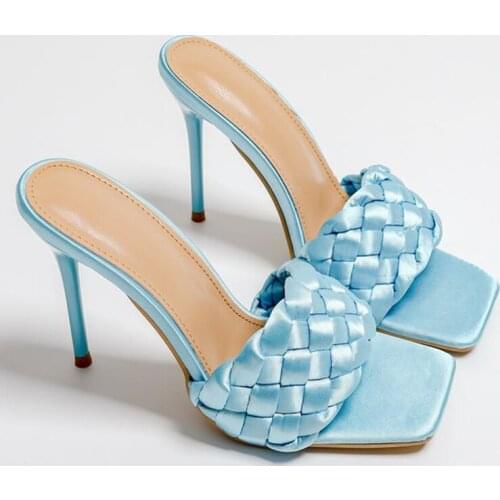 2021 Women Sexy Super High Heel 11cm Weave Design Summer External Wear Large Size 42 Luxury Prom Lady Pumps Woman Slippers