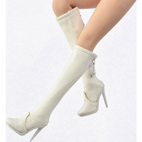 1/6th White Heighten Womens High Heel Boots Model for 12" Phicen Female Body