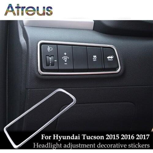 1pcs Car Headlight Fog Light Button Panel Frame Trim Stickers Covers For Hyundai Tucson 2017 2016 2015 Accessories