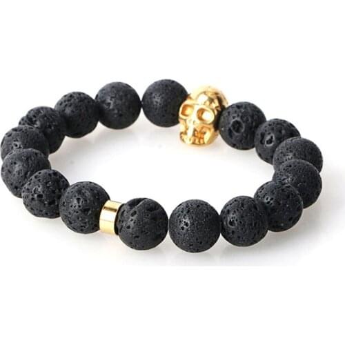 10 pieces/lot) Fashion Natural Stones Bracelet For Women Lava Stone Beads Bracelet Men Stainless Steel Skull Bracelet Men