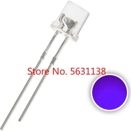 100pcs 5mm Flat Top UV Purple LED Transparent Light 5 mm Ultra Bright Wide Angle Ultraviolet 395nm - 400nm Lamp Light Beads leds