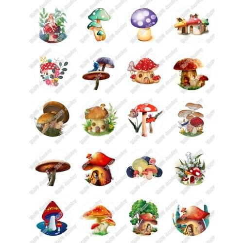 20pcs/lot 18mm 20mm 25mm Round Mushroom House Pattern Glass Cabochon for DIY Jewelry Making Findings & Components T067