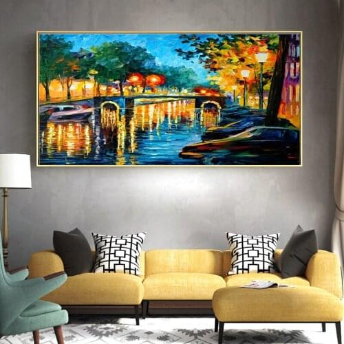 Abstract Art Landscape Canvas Paintings Woods by the bridge Posters and Prints Wall Art Modular Pictures for Living Room Decor