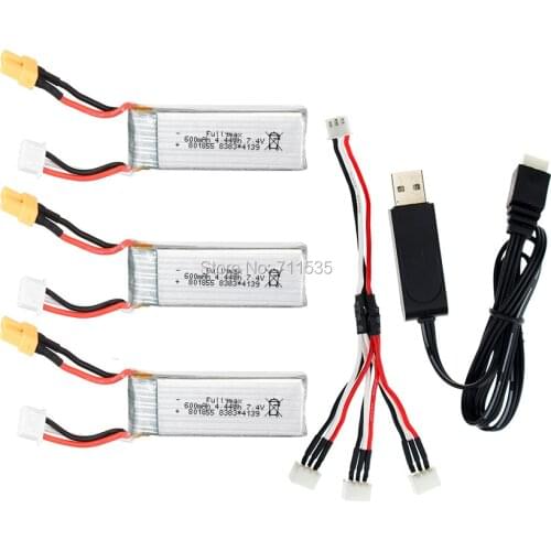 K130-0015 7.4V 600mAh 25C 2S Lipo Battery XT30 Plug + USB Charger + Cable 1 IN 3 Parts For Wltoys XK K130 6Ch 3G RC Helicopter