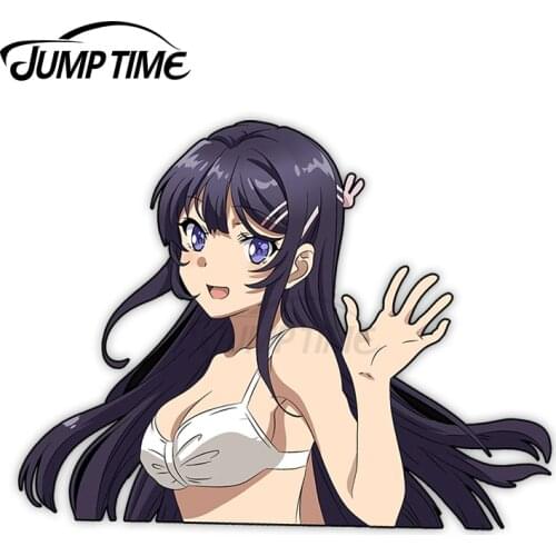 JumpTime 13 x 6.8cm Car Sticker For MAI WAVING Rascal Does Not Dream of Bunny Girl Peeker Waterproof Trunk Scratch-proof Decal