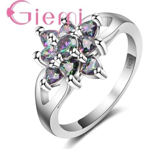 Shiny Multicolor Trendy Flower Ring for Wedding/Bridal Top Quality 925 Sterling Silver Crystal Jewelry Accessories Bague