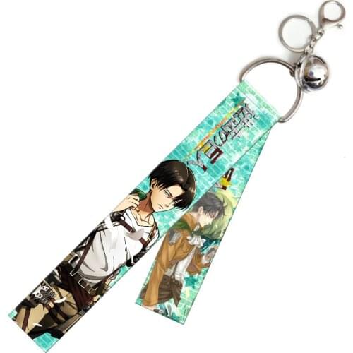 Fashion Attack On Titan Webbing Keychain Creative Mini Bell Lanyards Key Chain Mobile Phone Hand Rope Backpack Hanging Ornament