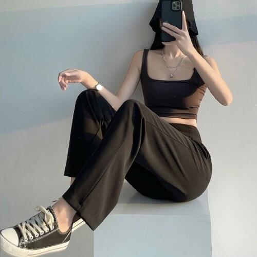 Women Wide Leg Black Suit Pants Spring Fall Loose High Waist Slim Straight Casual Mopping Trousers Streetwear