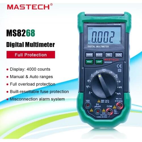 Digital Multimeter MASTECH MS8268 Auto Range Full protection ac/dc ammeter voltmeter ohm Frequency electrical tester Multitester