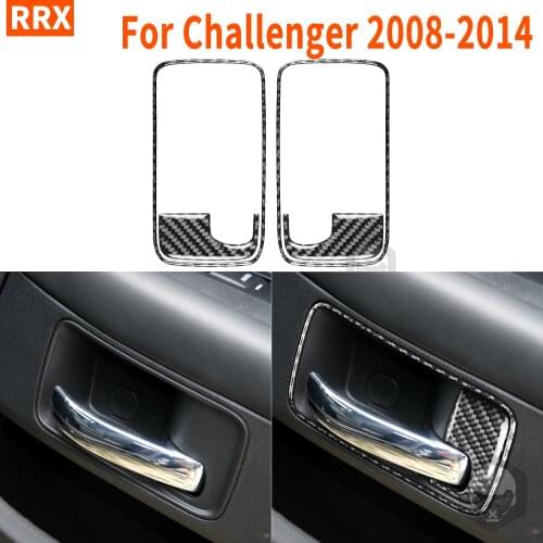 Door Handle Frame Cover Trim Sticker Car Styling For Dodge Challenger 2008-2014 Hellcats Weave Carbon Fiber Door Accessories