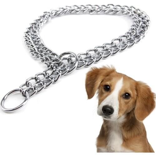 Double Row Stainless Steel Metal Pet Dog Training Choke Collar Slip Snake Chain Collars for Golden Retriever Dog Large Necklace