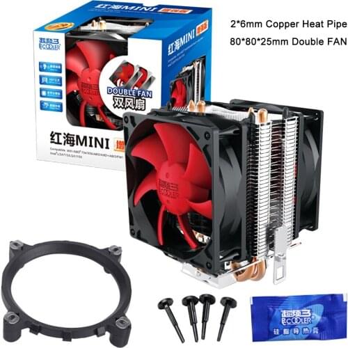 Efficient Cooling Multi-Compatible CPU Cooler Silent Double Fan 3pin For LGA775 1150 1151 1155 1156 AMD AM2 AM3 AM4 FM1 Radiator