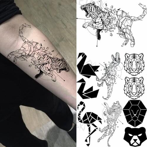 Geometric Tiger Temporary Tattoos For Men Adult Flamingo Bear Realistic Black Animal Fake Tattoo Body Art Decoration Tatoo Paper