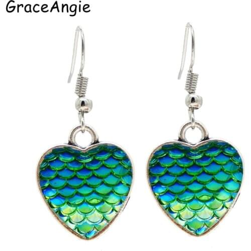 GraceAngie Love Heart Earrings Mermaid Fish Colorful Elegant Women Earrings Jewellery Earrings for women Drop Earrings Gift New