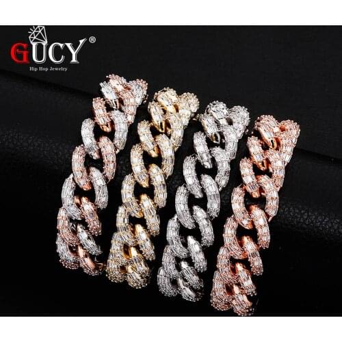 GUCY High Quality 16mm Miami Cuban Bracelet Box Clasp Chain Iced Out Cubic Zirconia Hip Hop Charm Jewelry For Gift