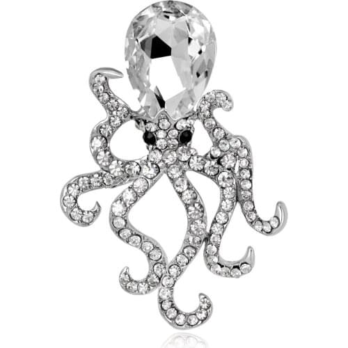 HC Trendy Crystal Rhinestones Cute Octopus Brooch Classic Glass Jewelry Women Vintage Brooch Pins Girl Backpack Scarf Jewelry T