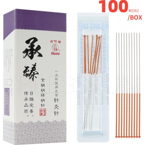 100 Pcs Disposable Copper Handle Acupuncture Needle Without Tube Sharp Needle Electroacupuncture Sterile Pack Accupuncture Tool