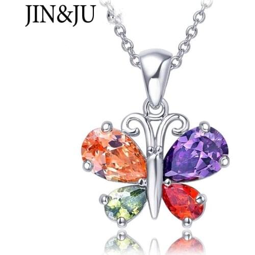 JIN&JU Chain Necklace For Women Copoer Gold Plated Butterfly Pendant Office Jewelry 2021 Collier Femme цепочка на шею женская