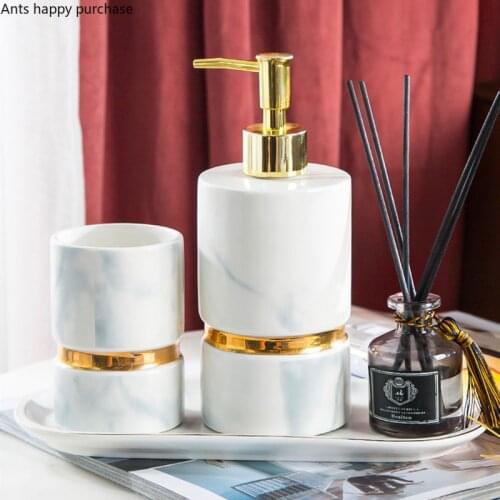 Ceramic Decoration Bathroom Supplies Bathroom 4-piece Set Wash Set Lotion Bottle Mouth Cup Aromatherapy Bottle Oval Storage Tray