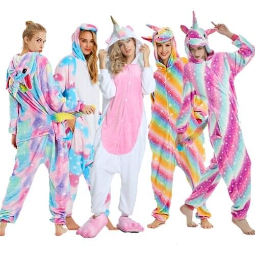 Kigurumi Women Unicorn Stitch Onesies Unisex Winter Christmas Pajamas Nightwear Anime Costumes Adults Flannel Sleepwear Pyjama