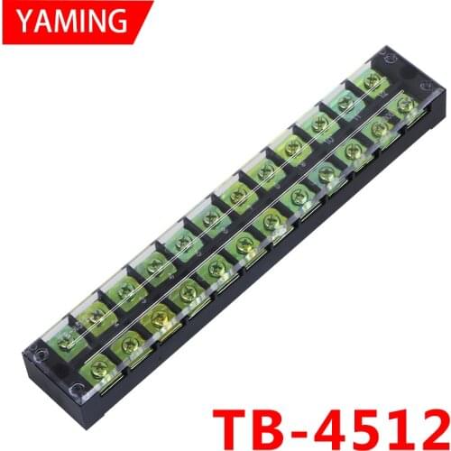 P201 600V 45A TB-4512 12 Position Fixed Barrier Terminal Block electrical Connector Cable Wire Covered Screw Terminal Strip