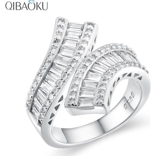 Sterling Silver 925 Ring Luxury Ladder Side Cross Shape Zircon Stylish Unique Rings for Women Rings Party Gift Fine Jewelry