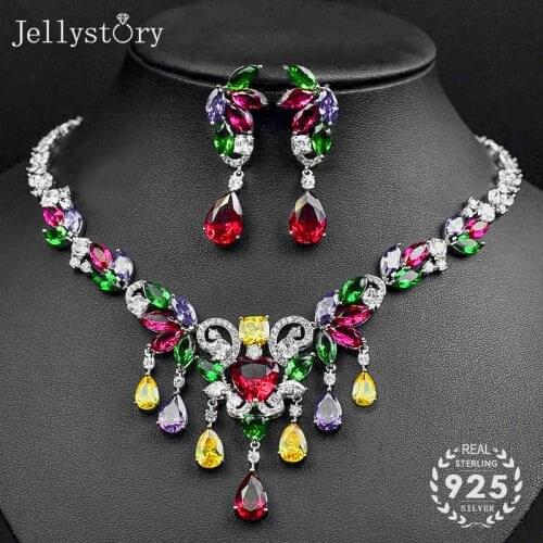 Jellystory 925 sterling silver luxury jewelry set with topaz gemstone necklace pendant earring for women wedding engagement gift