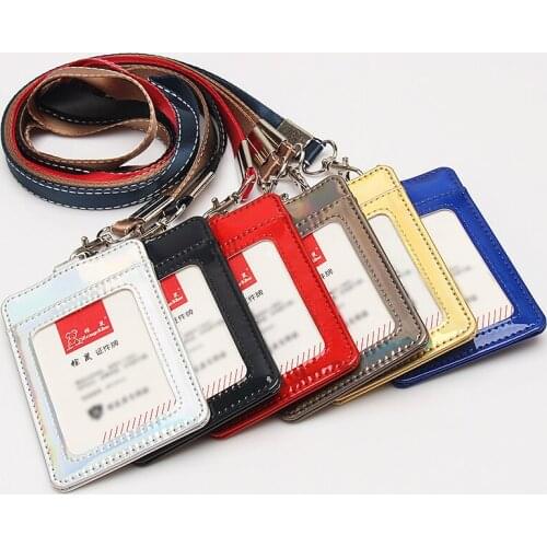 Leather Id Holders Case PU Business Badge Card Holder with Necklace Lanyard LOGO Customize Print School Office Supplies Multip